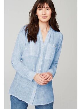 NWT J. Jill 100% Linen Blue Button Down Shirt Relaxed Fit Size Large Tall